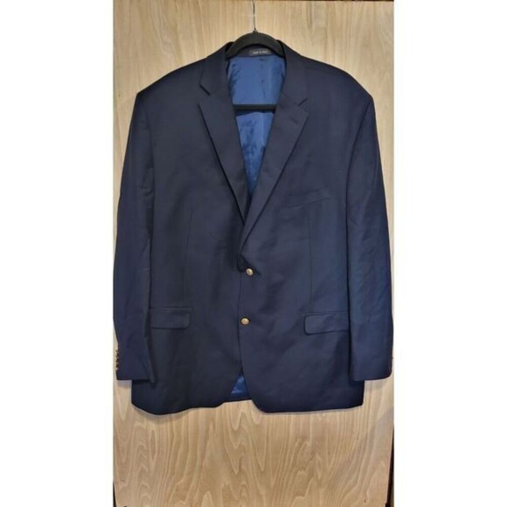 Lauren Ralph Lauren Mens Navy Blue 100%‎ Wool Blazer Sport Coat Gold Buttons 48L